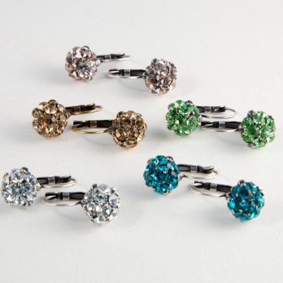 Half Ball Lever Back Swarovski Crystal Earrings - Picture 2 of 4